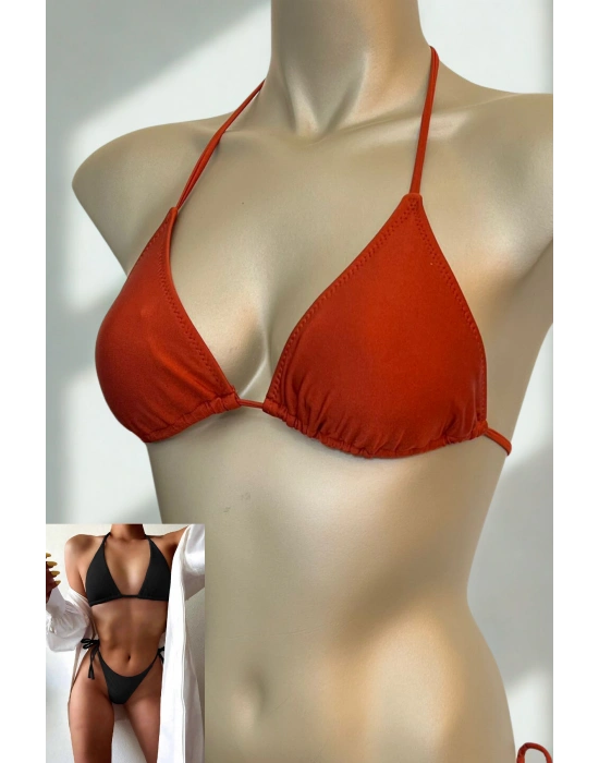 Özel Tasarım Bağlamalı Kiremit Rengi Bikini Üst