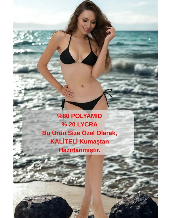 Özel Tasarım Bağlamalı Siyah Bikini Takımı