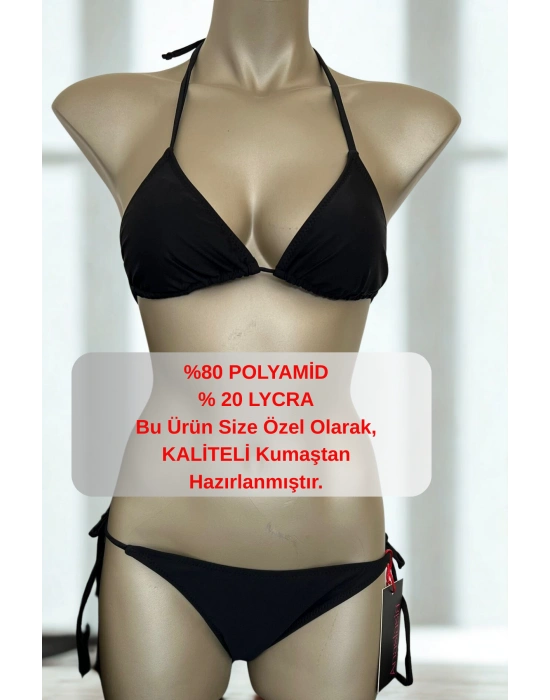 Özel Tasarım Bağlamalı Siyah Bikini Üst
