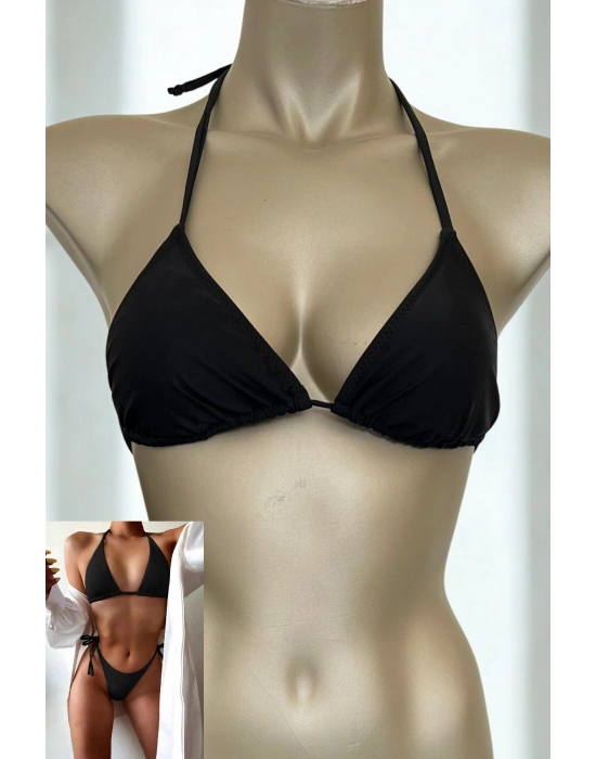 Özel Tasarım Bağlamalı Siyah Bikini Üst
