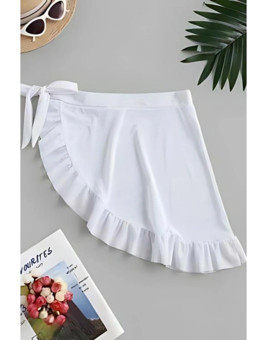 Özel Tasarım Bikini & Mayo Üstüne Beyaz Şık Fırfırlı Plaj Pareo