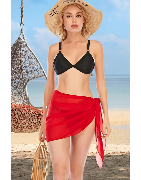 Özel Tasarım Bikini & Mayo Üstüne Kırmızı Tül Pareo