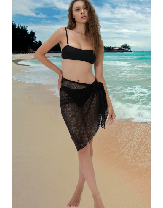 Özel Tasarım Bikini & Mayo Üstüne Siyah File Tül Pareo