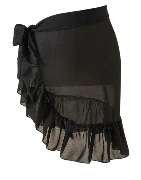 Özel Tasarım Bikini & Mayo Üstüne Siyah Şık Fırfırlı Plaj Pareo