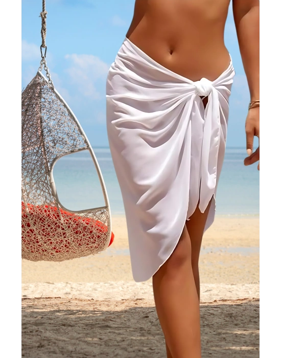 Özel Tasarım Bikini & Mayo Üstüne Uzun Beyaz Tül Pareo
