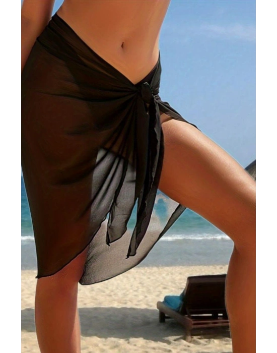 Özel Tasarım Bikini & Mayo Üstüne Uzun Siyah Tül Pareo