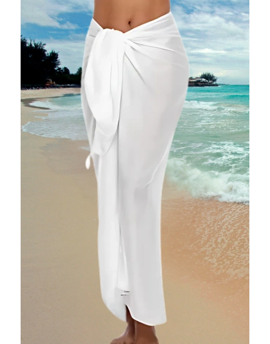 Özel Tasarım Bikini & Mayo Üstüne Uzun Tül Beyaz Pareo