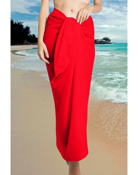Özel Tasarım Bikini & Mayo Üstüne Uzun Tül Kırmızı Pareo