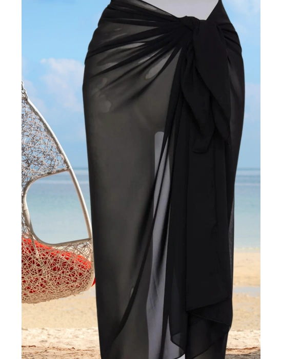 Özel Tasarım Bikini & Mayo Üstüne Uzun Tül Siyah Pareo