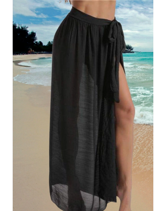 Özel Tasarım Bikini & Mayo Üstüne Uzun Tül Siyah Pareo