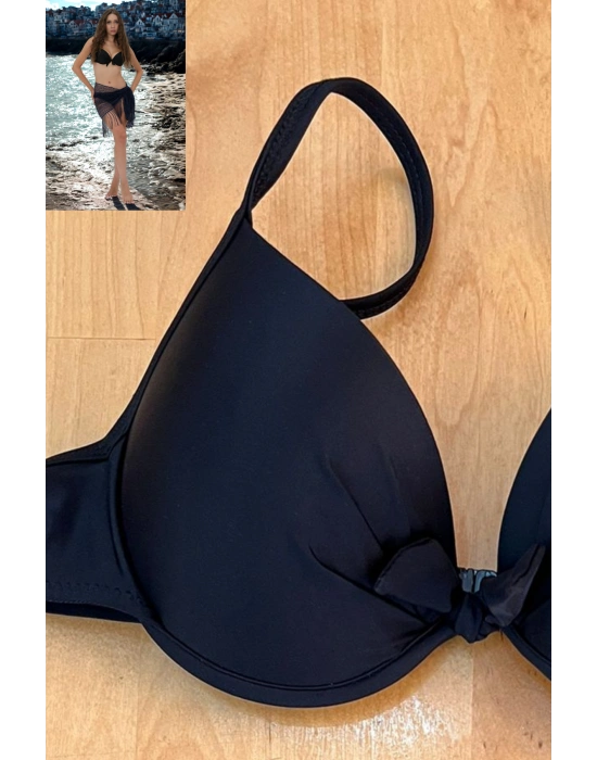 Özel Tasarım Fiyonklu Şık Siyah Bikini Üst