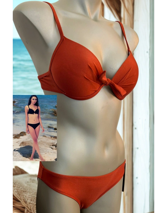 Özel Tasarım Ön Kısmı Fiyonk Kiremit Rengi Bikini Takımı