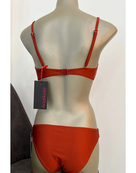 Özel Tasarım Ön Kısmı Fiyonk Kiremit Rengi Bikini Takımı