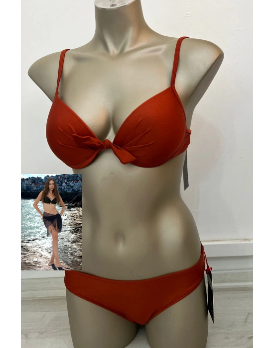 Özel Tasarım Ön Kısmı Fiyonk Kiremit Rengi Bikini Takımı