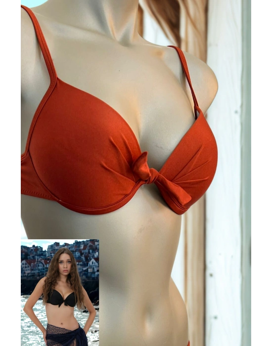 Özel Tasarım Ön Kısmı Fiyonk Kiremit Rengi Bikini Takımı