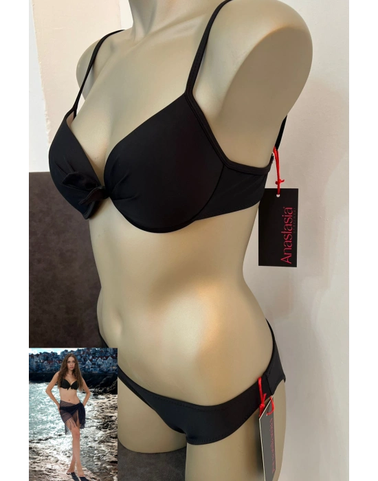 Özel Tasarım Ön Kısmı Fiyonk Siyah Bikini Takımı