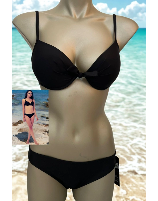 Özel Tasarım Ön Kısmı Fiyonk Siyah Bikini Takımı