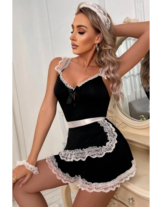 Siyah Dantelli Hizmetci Kostüm 52042