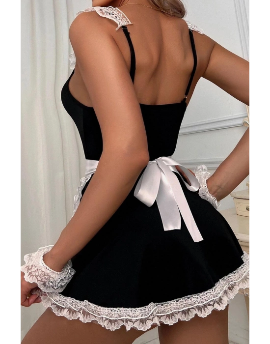 Siyah Dantelli Hizmetci Kostüm 52042