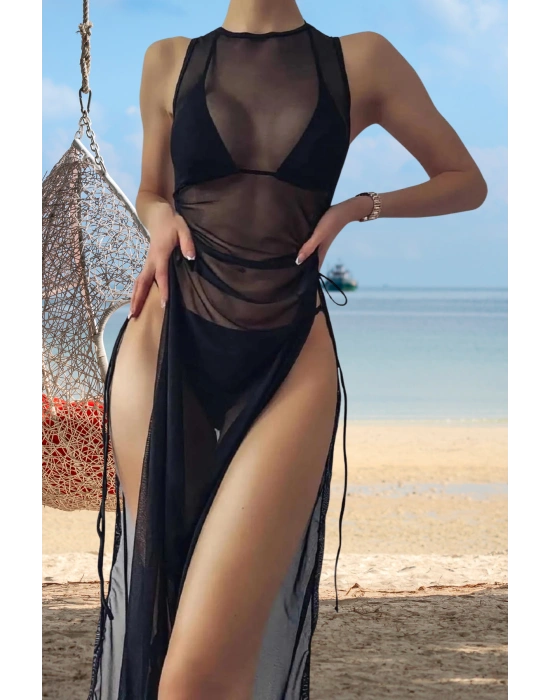 Uzun Yanlardan Ayarlanabilir Yazlık Mayo Üstü Elbise model 66007