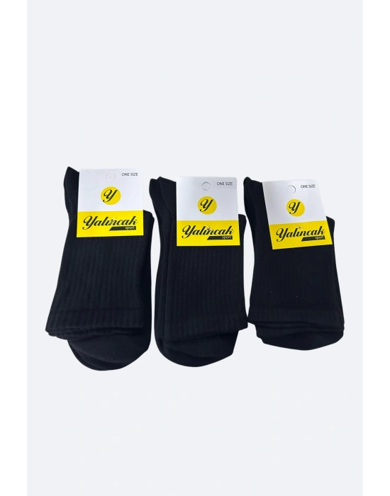Yalıncak Yarım Konç Kolej Çorap Siyah Renk 3 Adet Desensiz Model