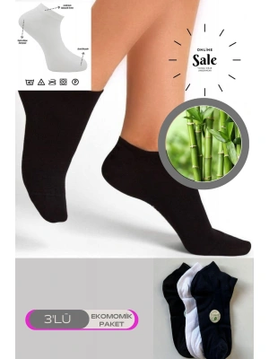 3 lü Bambu Topuk Burun Dikişsiz Takviyeli Kadın Patik Çorap 1000-Çok-Rekli-3-lü