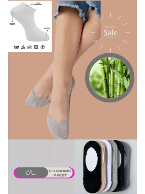 6lı Bambu Topuk Burun Dikişsiz Görünmez Spor Kadın Babet Çorap Pamuk 1010-6lı