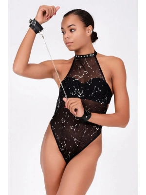 Baskılı Tül Ve Deri Bileklik Şık Babydoll  51190