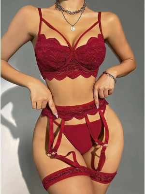 Bordo Jartiyer Fantezi 5'li Takım 2028