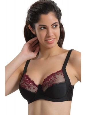 BORDO SİYAH MI Emay 136 C Balenli Toparlayıcı Dantelli Sütyen