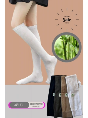  Çok Rekli 4 lü Bambu Topuk Burun Dikişsiz Takviyeli Kadın Uzun Dizaltı Çorap 1003-ÇokRekli-4lü