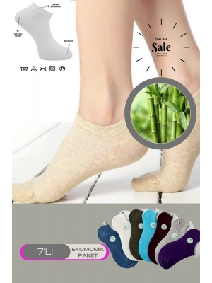 Çok Rekli 7 li Bambu Topuk Burun Dikişsiz Takviyeli Kadın Sneakers Çorap 1005-ÇokRekli-7li