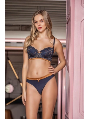 DANTELLİ HAFİF DESTEKLİ SÜTYEN STRİNG TAKIM LACİVERT (MGP31692)