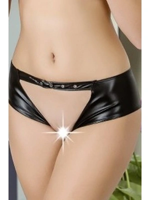Deri Görünümlü Ortası Açık Fantezi Kemerli Boxer Külot 81034
