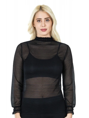 Derya Kurşun Balıkçı Yaka File Transparan Detaylı Kadın Atlet 146