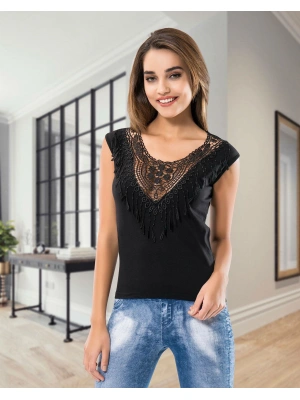 Derya Kurşun Sıfır Kol V Yaka Güpürlü Atlet 131