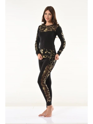 Derya Kurşun Varaklı Transparan Detaylı Tayt Takım 1130