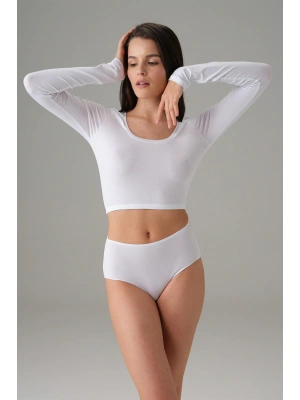 Doreanse Beyaz Kadın Basic Uzun Kol Crop T shirt 8513