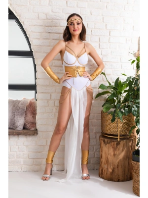 FANTEZİ ALTIN VARAKLI DANSÖZ KOSTÜMÜ BEYAZ (MGP6680)