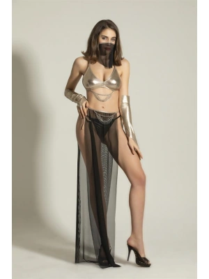 FANTEZİ DANSÖZ KOSTÜMÜ SİYAH/GOLD (MGP6456)
