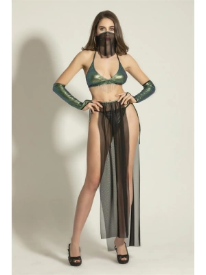 FANTEZİ DANSÖZ KOSTÜMÜ SİYAH/YEŞİL (MGP6456)