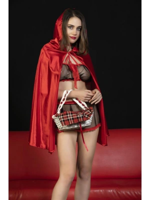 FANTEZİ KIRMIZI BAŞLIKLI KIZ KOSTÜMÜ KIRMIZI (MGP6596)