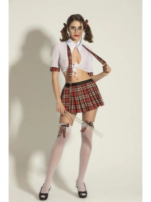 FANTEZİ ÖĞRENCİ KOSTÜMÜ BEYAZ/EKOSE (MGP6536)