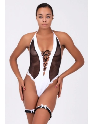 File Ve Dantelden İmal Edlimiş Önü Kurdelalı Şık Fantezi Babydoll 51194