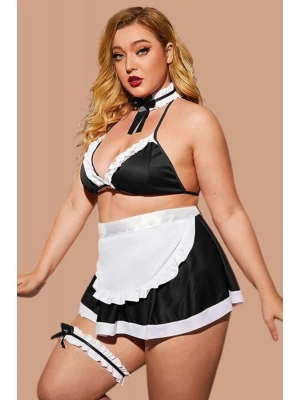 Hizmetci Siyah Yanları Saten Şık Fantezi Kostüm 50888BT