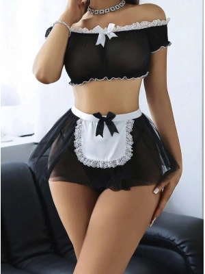 Kadın Siyah Fantezi Kostüm Fır Fır detaylı hizmetçi Çorap hariç 2212