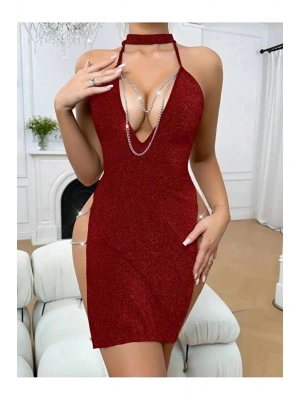 kadın zincir detaylı Fantezi  elbise 5087