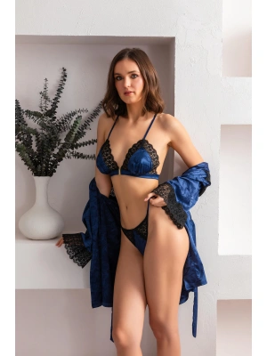 KAPSIZ ÜÇGEN DANTEL DETAYLI SÜTYEN STRİNG TAKIM LACİVERT (MGP32112)