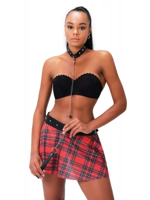 Kareli Harness Deri Etekleri Dantel Süslemeli Fantezi Gecelik 51158