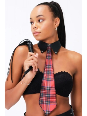 Kareli Kravat Ve Deri Kırbaç 51165